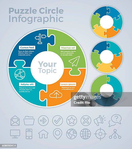 puzzle circle infographic concept - jigsaw vector stock illustrations