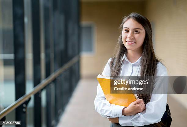 happy student at the school - aluna imagens e fotografias de stock