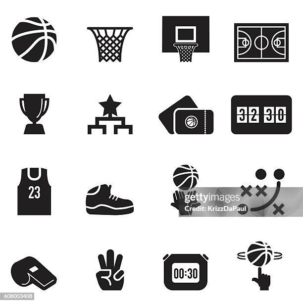 ilustrações de stock, clip art, desenhos animados e ícones de basketball icons [black edition] - basket icon