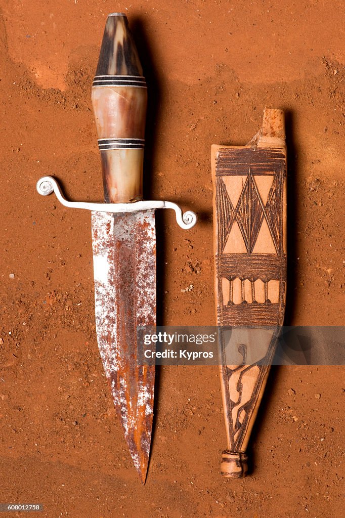 Africa Dar Es Salaam Africa, East Africa, Tanzania, View Of Hand-Made Knife With Leather Sheath (Year 2000)