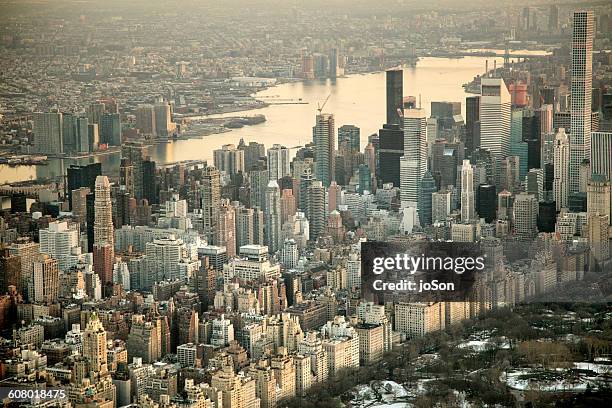 aerial view of downtown manhattan - new york downtown stock pictures, royalty-free photos & images