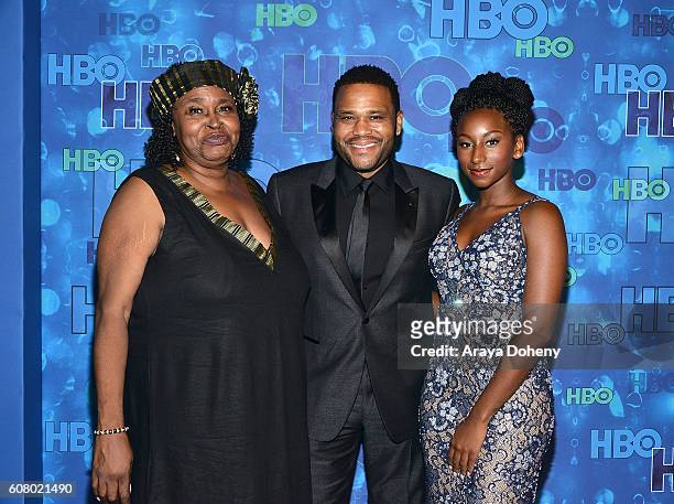 Doris Hancox, Anthony Anderson and Kyra Anderson attend HBO's Post Emmy Awards Reception at The Plaza at the Pacific Design Center on September 18,...