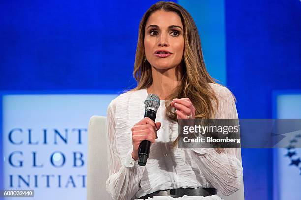 Rania Al-Abdullah, Queen of Jordan, speaks in a panel discussion during the annual meeting of the Clinton Global Initiative in New York, U.S., on...