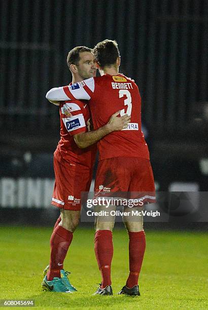 Donegal , Ireland - 19 September 2016; Dave Mulcahy and Alan Bennett of Cork City celebrate at the final whistle the SSE Airtricity League Premier...