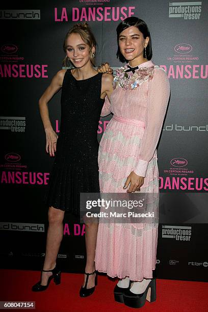 Actresses Lily-Rose Depp and Stephanie Sokolinski a.k.a. SoKo attend the 'La Danseuse' Premiere at Cinema Gaumont Opera on September 19, 2016 in...