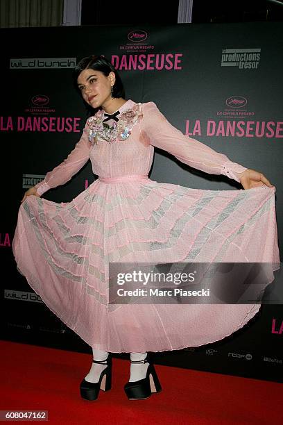 Actress Stephanie Sokolinski a.k.a. SoKo, ring detail, attends the 'La Danseuse' Premiere at Cinema Gaumont Opera on September 19, 2016 in Paris,...