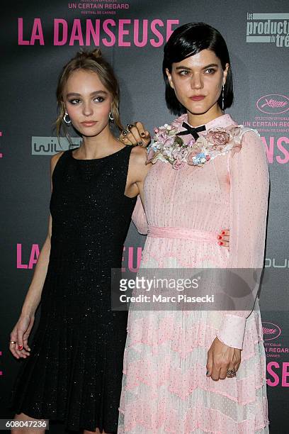 Actresses Lily-Rose Depp and Stephanie Sokolinski a.k.a. SoKo attend the 'La Danseuse' Premiere at Cinema Gaumont Opera on September 19, 2016 in...