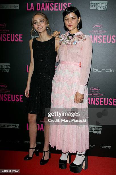 Actresses Lily-Rose Depp and Stephanie Sokolinski a.k.a. SoKo attend the 'La Danseuse' Premiere at Cinema Gaumont Opera on September 19, 2016 in...