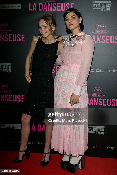 Actresses Lily-Rose Depp and Stephanie Sokolinski a.k.a. SoKo attend the 'La Danseuse' Premiere at Cinema Gaumont Opera on September 19, 2016 in...