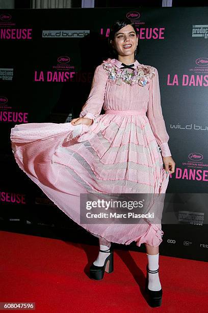 Actress Stephanie Sokolinski a.k.a. SoKo, ring detail, attends the 'La Danseuse' Premiere at Cinema Gaumont Opera on September 19, 2016 in Paris,...