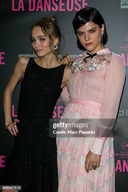 Actresses Lily-Rose Depp and Stephanie Sokolinski a.k.a. SoKo attend the 'La Danseuse' Premiere at Cinema Gaumont Opera on September 19, 2016 in...