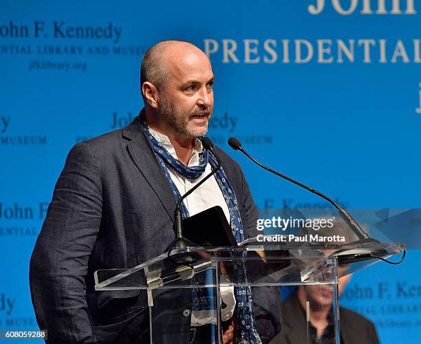 Colum McCann speaks at the PEN/Song Lyrics Awards for Literary Excellence honoring John Prine and Kathleen Brennan & Tom Waits at the John F. Kennedy...