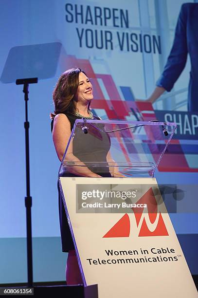 Of Beltway Region for Comcast Cable Mary McLaughlin speaks onstage during the WICT Leadership Conference Touchstones Luncheon at Marriot Marquis on...