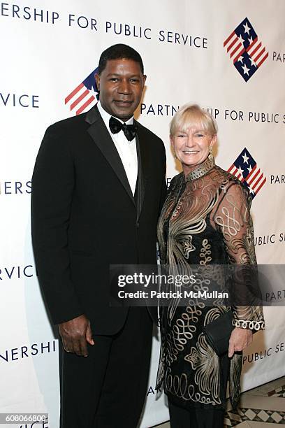 Dennis Haysbert and Veronica Kelly attend The Partnership for Public Service Gala Honors Senator Joseph Lieberman and Dennis Haysbert at Cipriani's...