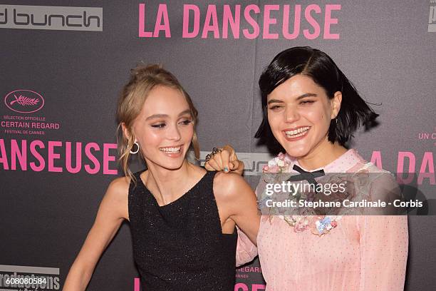 Actresses Lily-Rose Depp and Soko attend the "La Danseuse" Paris Premiere at Cinema Gaumont Opera on September 19, 2016 in Paris, France.