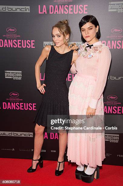 Actresses Lily-Rose Depp and Soko attend the "La Danseuse" Paris Premiere at Cinema Gaumont Opera on September 19, 2016 in Paris, France.