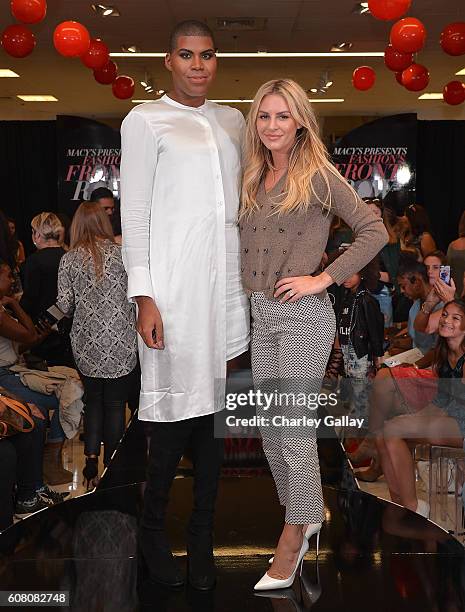 Television personalities EJ Johnson and Morgan Stewart attend Macy's Presents Fashion's Front Row In Los Angeles at The Beverly Center on September...