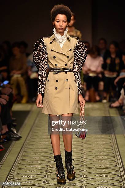 Model walks the runway at the Burberry Prorsum September 2016 fashion show during London Fashion Week on September 19, 2016 in London, United Kingdom.