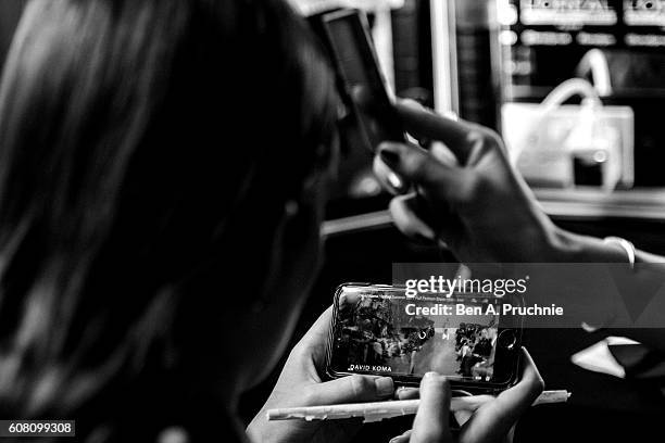 An alternative view of models preparing backstage ahead of the Roksanda catwalk show during London Fashion Week Spring/Summer collections 2017 on...