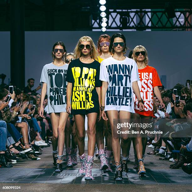 An instant view of models walking in the finale of the Henry Holland catwalk show during London Fashion Week Spring/Summer collections 2017 on...