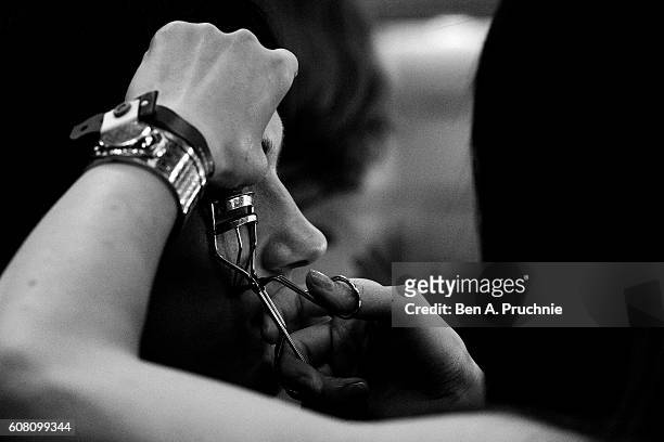 An alternative view of models preparing backstage ahead of the Roksanda catwalk show during London Fashion Week Spring/Summer collections 2017 on...