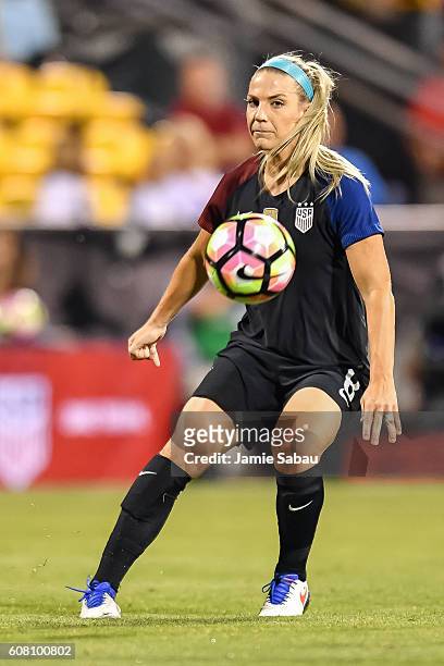 Julie Johnston of the US Women's National Team controls the ball against Thailand on September 15, 2016 at MAPFRE Stadium in Columbus, Ohio. The...