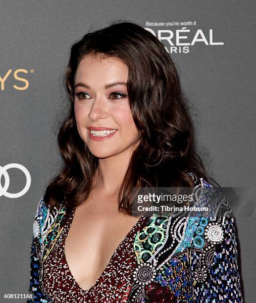 Tatiana Maslany attends the Television Academy reception for Emmy Nominees at Pacific Design Center on September 16, 2016 in West Hollywood,...