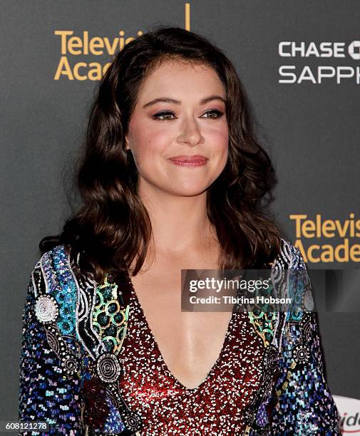 Tatiana Maslany attends the Television Academy reception for Emmy Nominees at Pacific Design Center on September 16, 2016 in West Hollywood,...