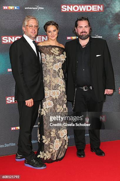 Producer, Moritz Borman, Shailene Woodley and producer Philip Schulz-Deyle during the Europe premiere of the film 'Snowden' at Mathaeser Filmpalast...