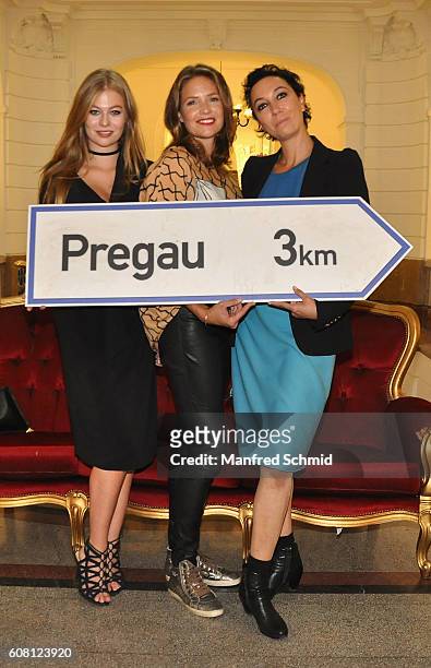 Zoe Straub, Patricia Aulitzky and Ursula Strauss pose during the 'Pregau - Kein Weg Zurueck' Vienna presentation at Albert Hall on September 19, 2016...