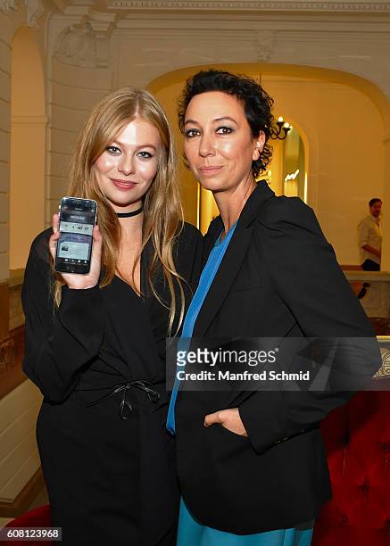 Zoe Straub and Ursula Strauss pose during the 'Pregau - Kein Weg Zurueck' Vienna presentation at Albert Hall on September 19, 2016 in Vienna, Austria.