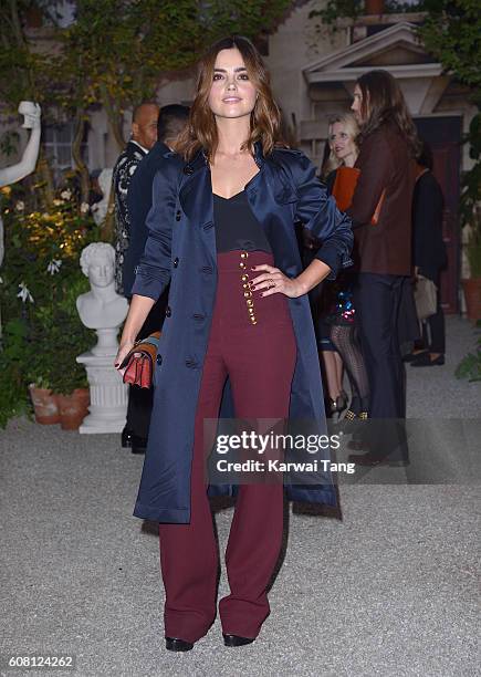 Jenna Coleman attends the Burberry show during London Fashion Week Spring/Summer collections 2016/2017 at Makers House on September 19, 2016 in...