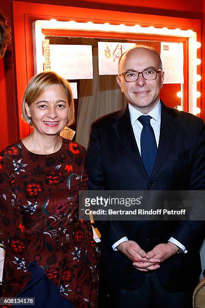 Interior Minister of France Bernard Cazeneuve and his wife Veronique attend the "Tout ce que vous voulez" : Theater Play at Theatre Edouard VII on...