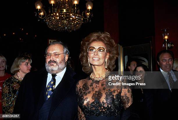 Gianfranco Ferre and Sophia Loren attends the Premiere of "Ready To Wear" circa 1994 in New York City.