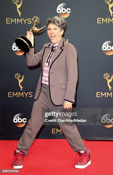 Director Jill Soloway, winner of Outstanding Directing for a Comedy Series for the 'Transparent' episode 'Man on the Land', poses in the press room...