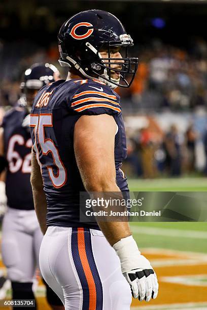Kyle Long of the Chicago Bears warms up prior to the game against the Philadelphia Eagles at Soldier Field on September 19, 2016 in Chicago, Illinois.