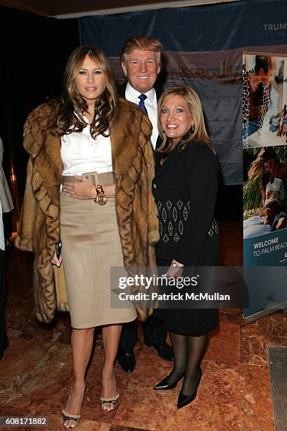 Melania Knauss-Trump, Donald Trump and Barbara Salk attend Celebration of the New York Launch of TRUMP TOWER PALM BEACH at The Atrium on April 11,...