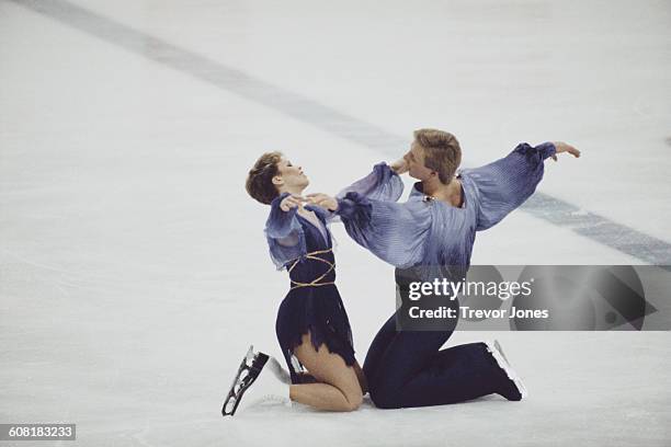 Ice dancers Jayne Torvill and Christopher Dean of Great Britain perform their Bolero routine for the Ice Dance Skating at the XIV Olympic Winter...