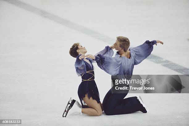 Ice dancers Jayne Torvill and Christopher Dean of Great Britain perform their Bolero routine for the Ice Dance Skating at the XIV Olympic Winter...