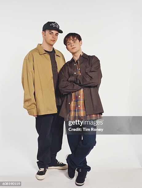 English television duo Ant & Dec, aka Anthony McPartlin and Declan Donnelly as pop duo PJ & Duncan, circa 1995.