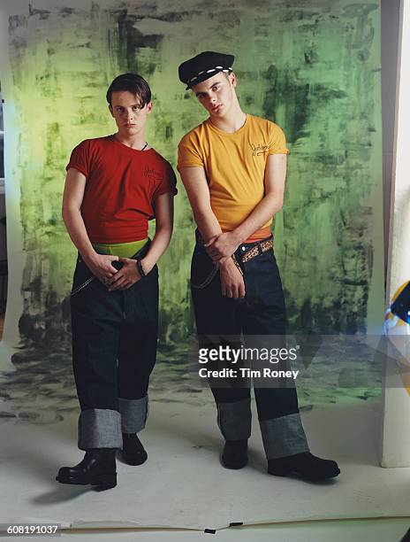 English television duo Ant & Dec, aka Anthony McPartlin and Declan Donnelly as pop duo PJ & Duncan, circa 1995.