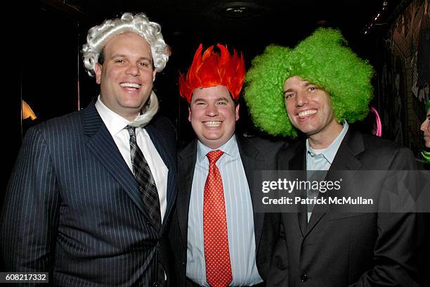 Matt Higgins, Mike Tannenbaum and Thad Sheely attend WOODY JOHNSON's "Wig Out" 60th Birthday Party at Doubles on April 12, 2007 in New York City.