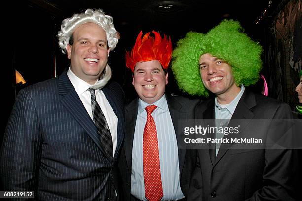 Matt Higgins, Mike Tannenbaum and Thad Sheely attend WOODY JOHNSON's "Wig Out" 60th Birthday Party at Doubles on April 12, 2007 in New York City.