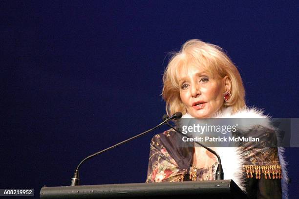 Barbara Walters attends CURTAIN UP Celebrating SARAH LAWRENCE COLLEGE & Retiring President MICHELE MYERS at The Hudson Theatre on April 16, 2007 in...
