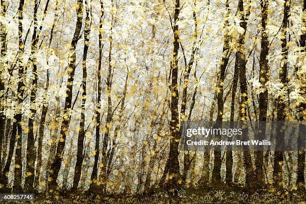 forest filed with golden autumn leaves - light effect stock illustrations