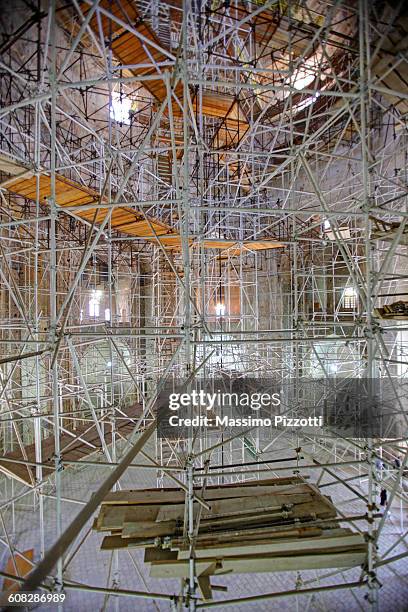 scaffholding in soltaniyeh mausoleum in iran - soltaniyeh stock pictures, royalty-free photos & images