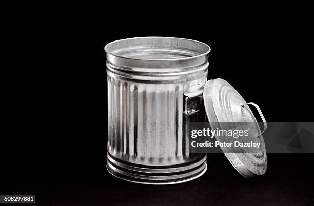 trash can on black lid off - dustbin lid stock pictures, royalty-free photos & images