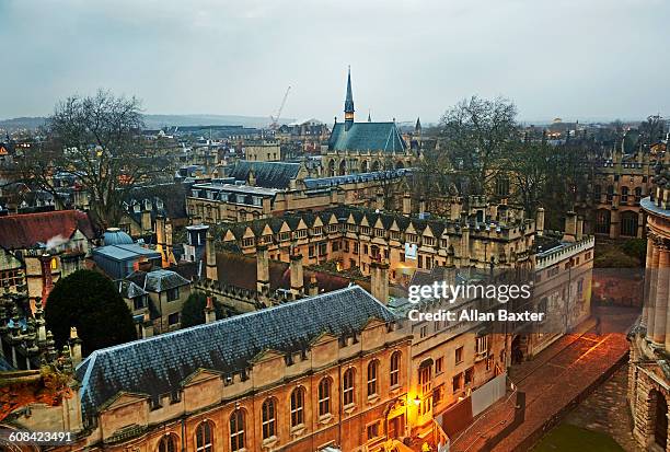 aerial view of oxford with exeter college - oxford university stock pictures, royalty-free photos & images