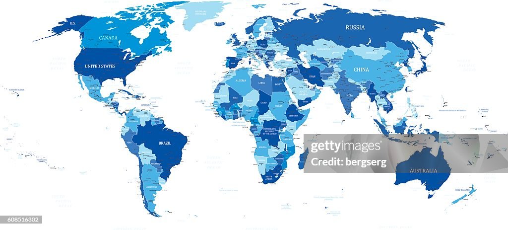 Large Blue Map World Blue Map High-Res Vector Graphic - Getty Images