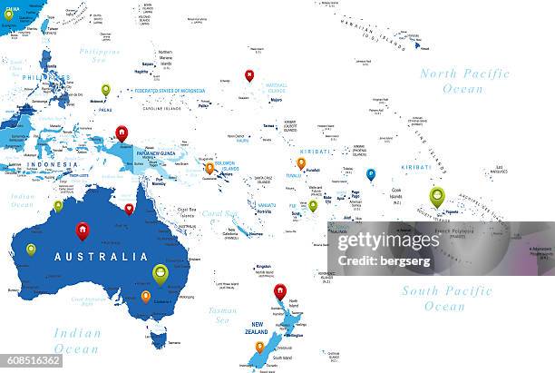 australia and oceania vector map - australia capital cities map stock illustrations